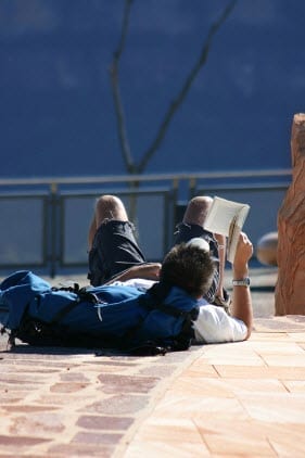 backpacker reading