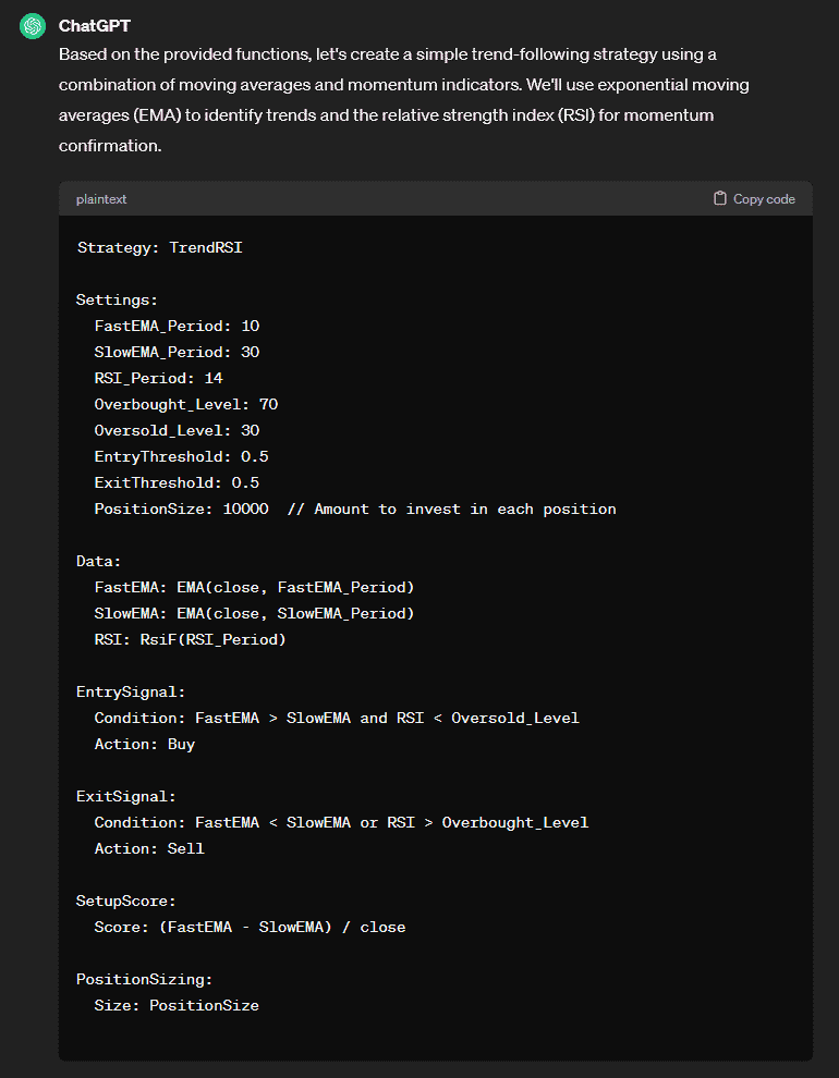 Example of ChatGPT trading code