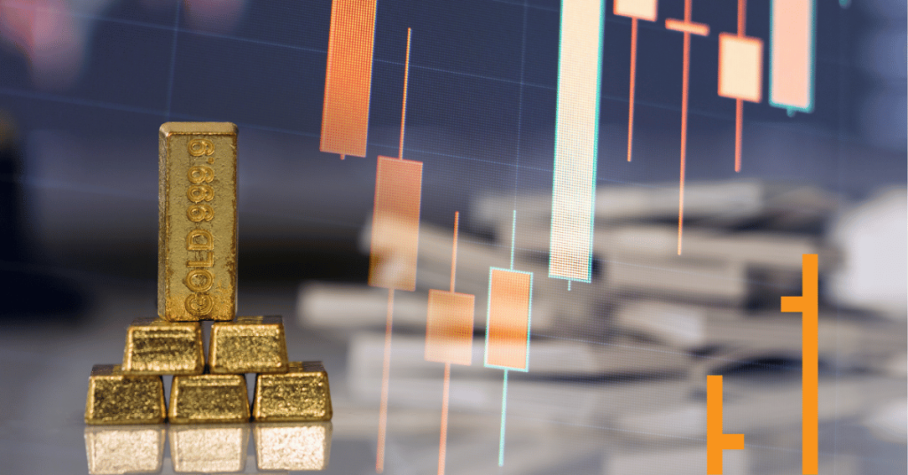 An image showing gold bars and a price chart